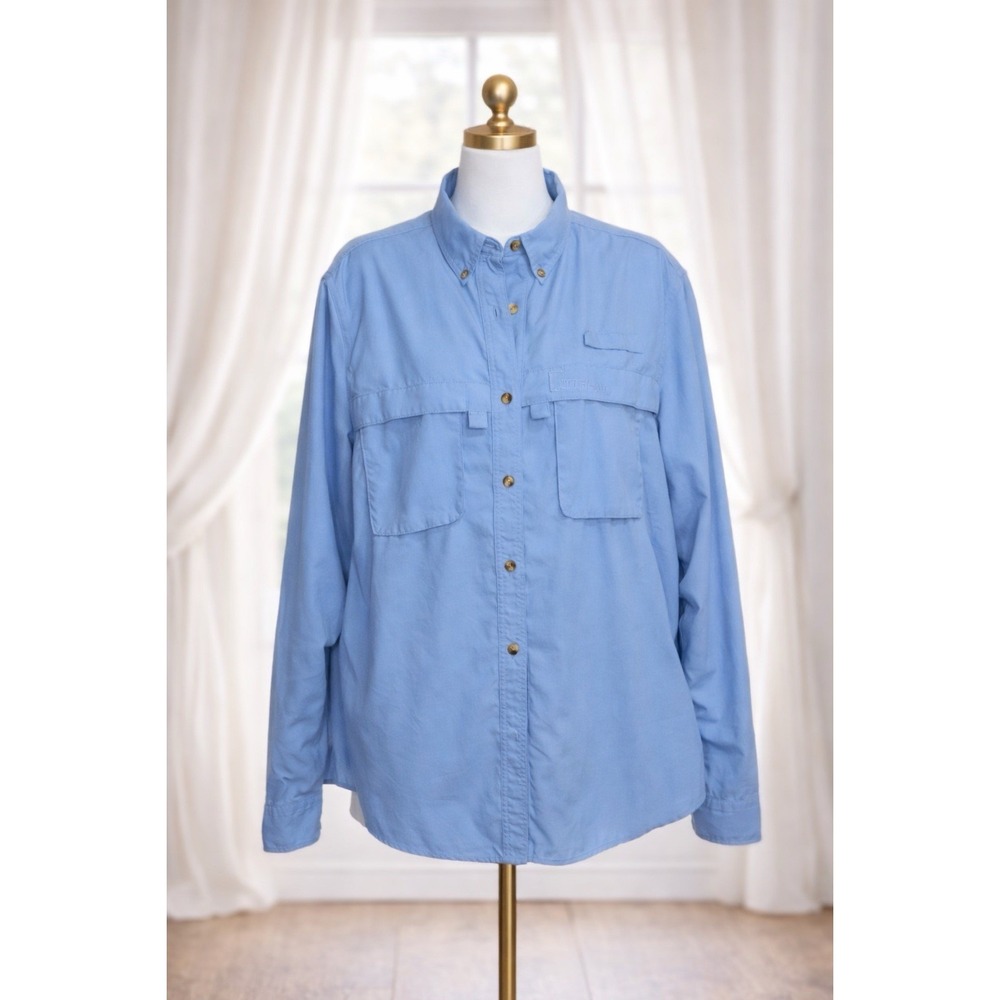 L.L.‎ Bean Vented Utility Shirt Top Blue Button Front Pockets Back Vent Size L